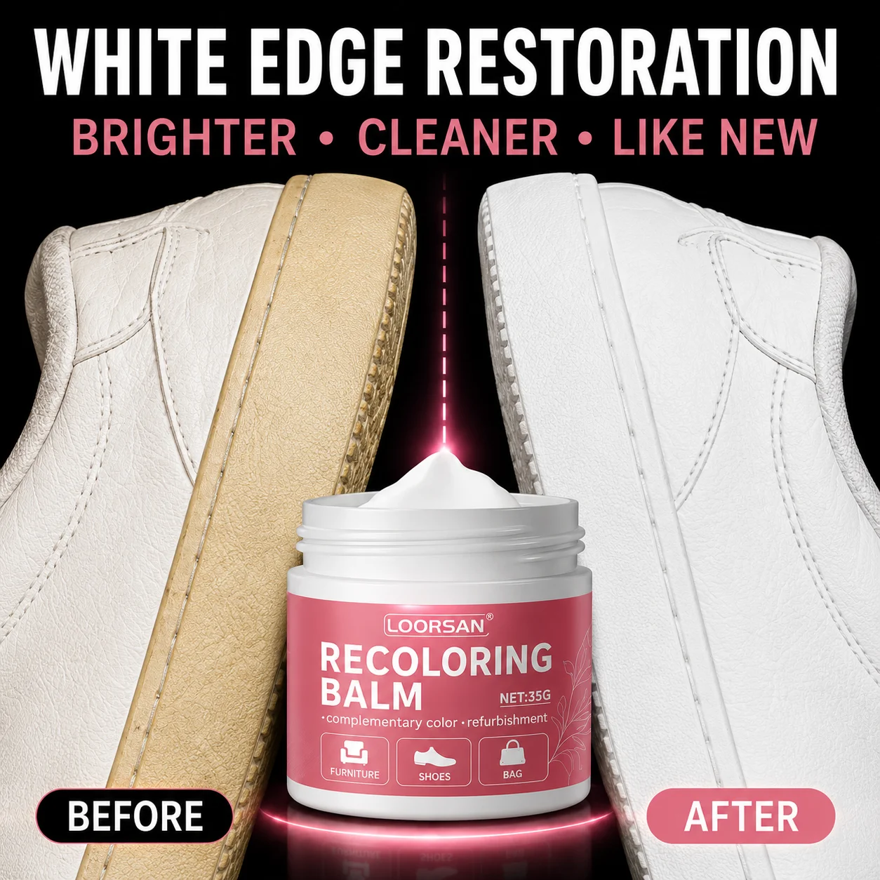 White Shoe Repair Cream 35G Sneaker Recoloring Balm Scuff Mark Cover Whitening Restorer For Leather Shoes Bags Sofa Furniture