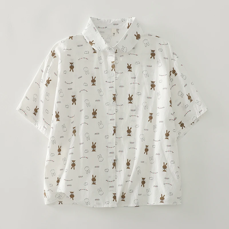 

Summer New Loose Cotton ort Sve Printed irt Fre Sle Japanese Artistic Women's Faion Straight Cut Thin Fabric