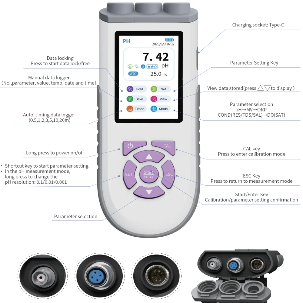 WEIAI Portable Power Station Salinity TDS EC Meter Ultrapure Water Low Conductivity Probe Power Plant Lab Conductivity Meter