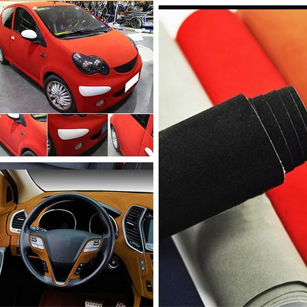 DIY Car Velvet Cloth Sticker Flannel Fabric Self-adhesive Adhesive Car Interior Decoration Decal Black Gray Red Decor 20X148cm