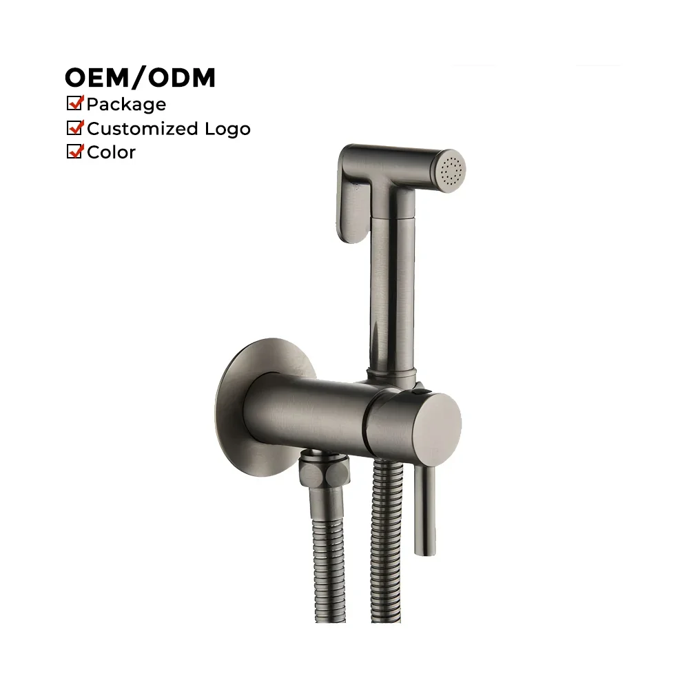 

Modern Bathroom Wall-Mounted Brass Toilet Bidet Spray Set Grey Gun Bidet Shattaf Faucet Taps