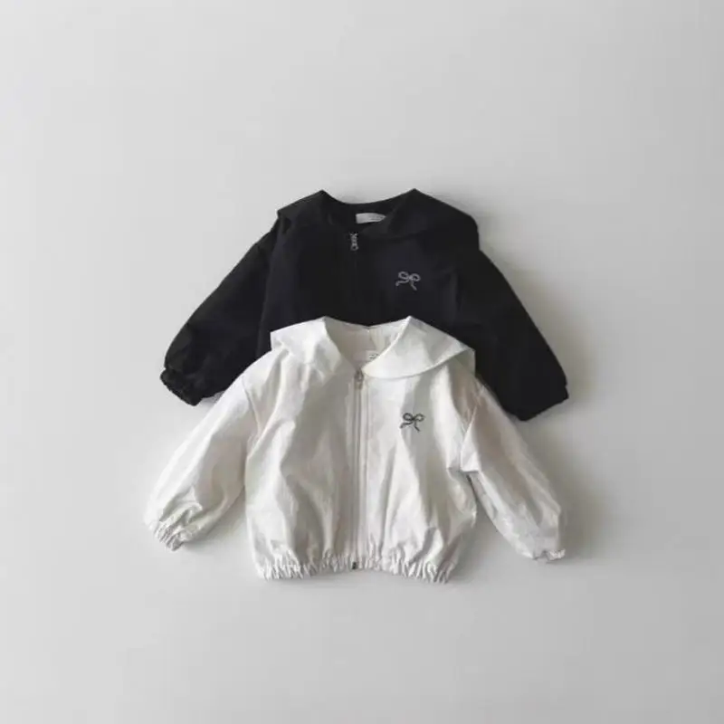 

2025 Autumn New Baby Long Sleeve Casual Coat Sailor Collar Girls Bow Embroidery Zipper Cardigan Infant Tops Jacket Kids Clothes