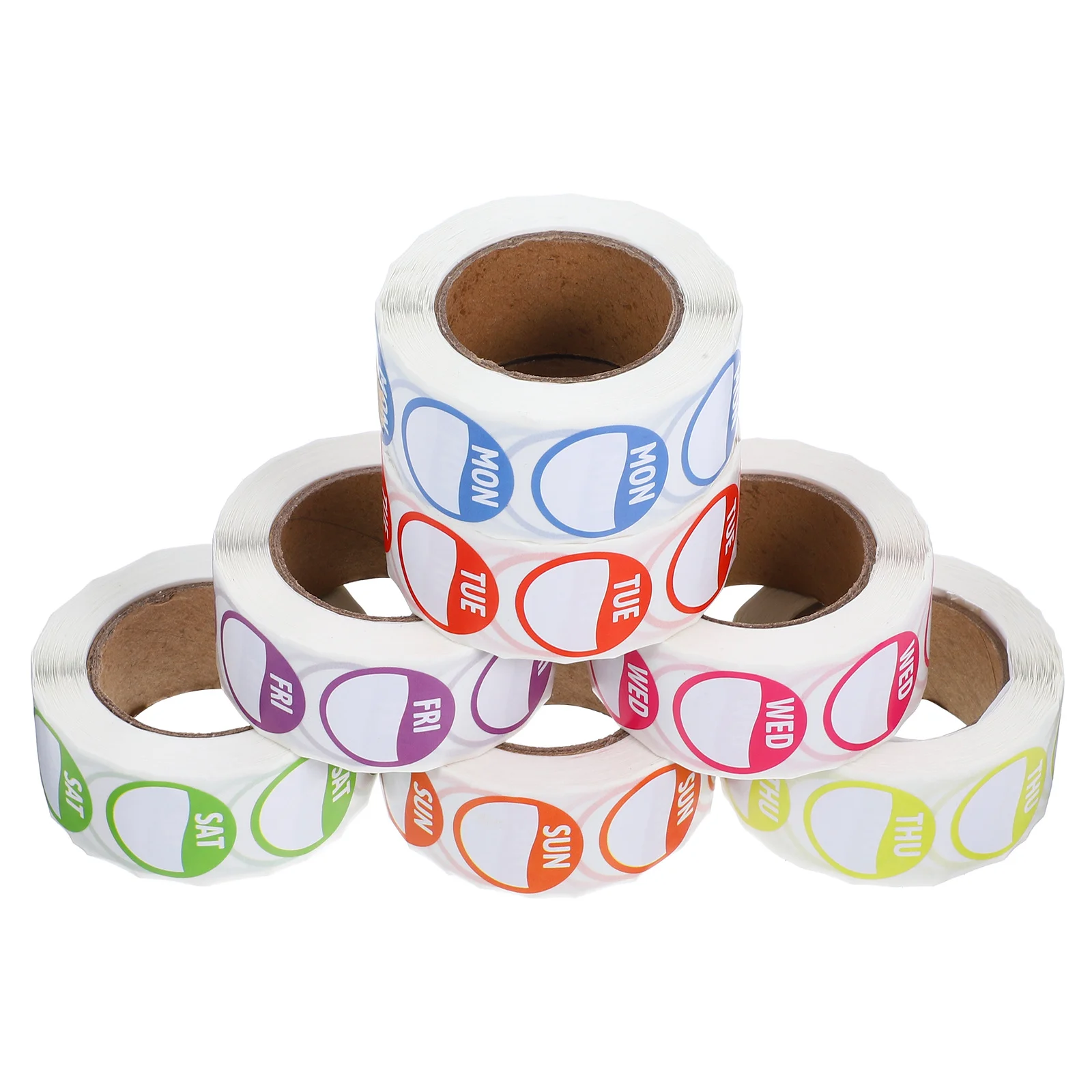 

7pcs 7 Rolls Monday To Sunday Date Time Stickers Adhesive Weekday Label Dots For Restaurant Bakery Inventory Management Sticker