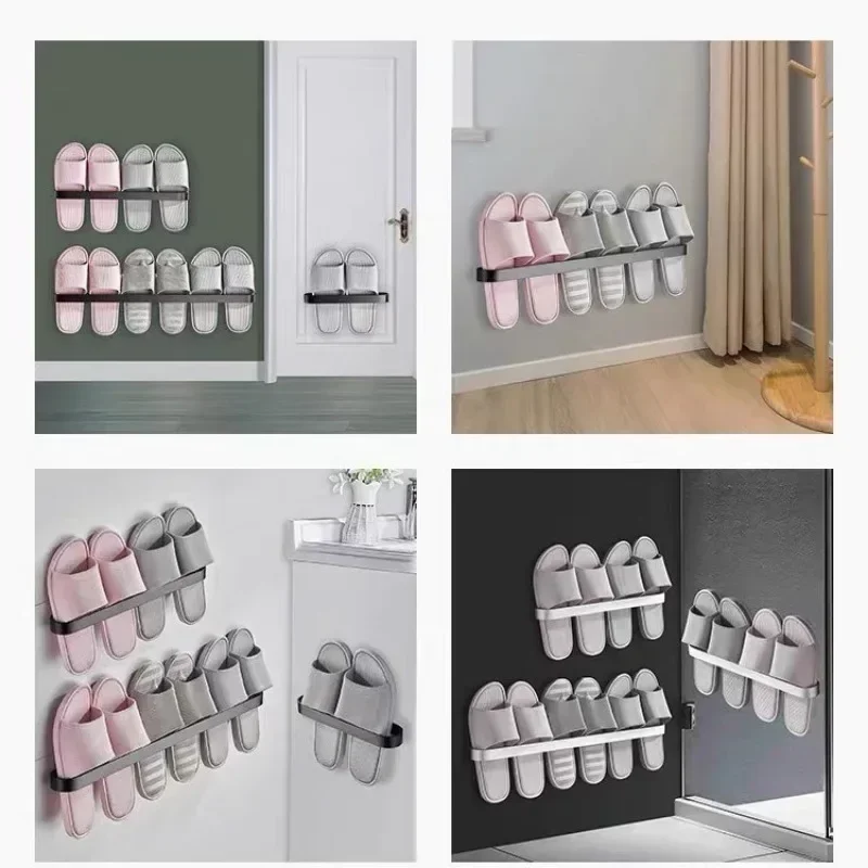 1pc High-class Aluminum Slipper Rack Wall Mount Bathroom Bedroom Shoe Hanging Holder Toilet Wall Door Towel Storage Shelf