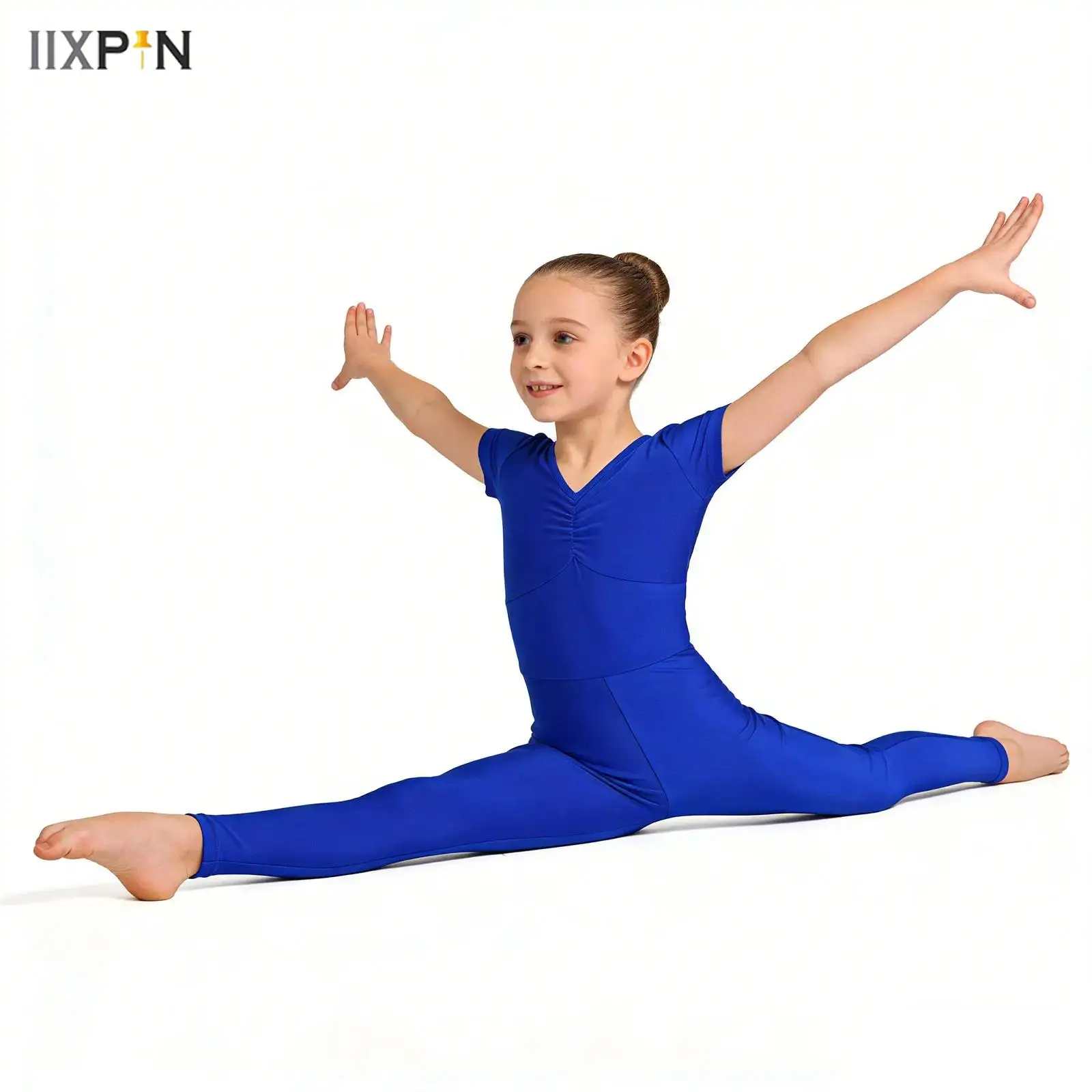 Children's Ballet Gymnastics Leotard Dance Costume Girls Short Sleeves Jumpsuit Bodysuit Dancewear Kids Full Body Unitard