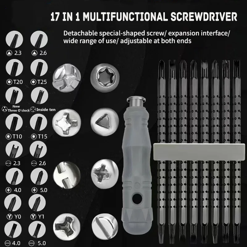 13/17 In 1 Multi-purpose Screwdriver Set Telescopic Cross Flat-head Triangular Inner Cross Double-headed Batch Of Head Tools