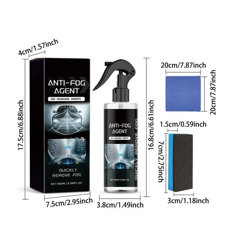 Anti Fog Glass Agent 100ml Car Defogger With Towel And Sponge Glass Cleaner Spray Windshield Defogging Cleaner Car Glass