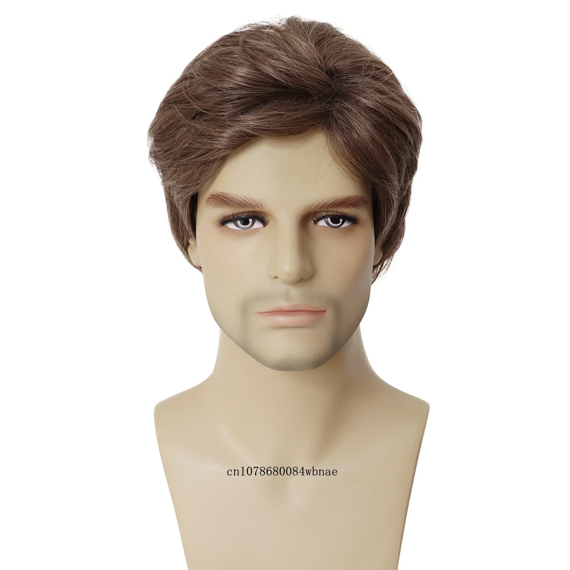 Men's Brown Synthetic Wig Natural Short Handsome Wigs with Bangs for Boys Male Casual Wig Daily Costume Party Heat Resistant