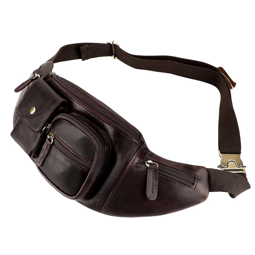 Retro Men's Genuine Leather Waist Bag Casual Crossbody Bag Multi-functional Phone Waist Bag Outdoor Sports And Travel Waist Bag