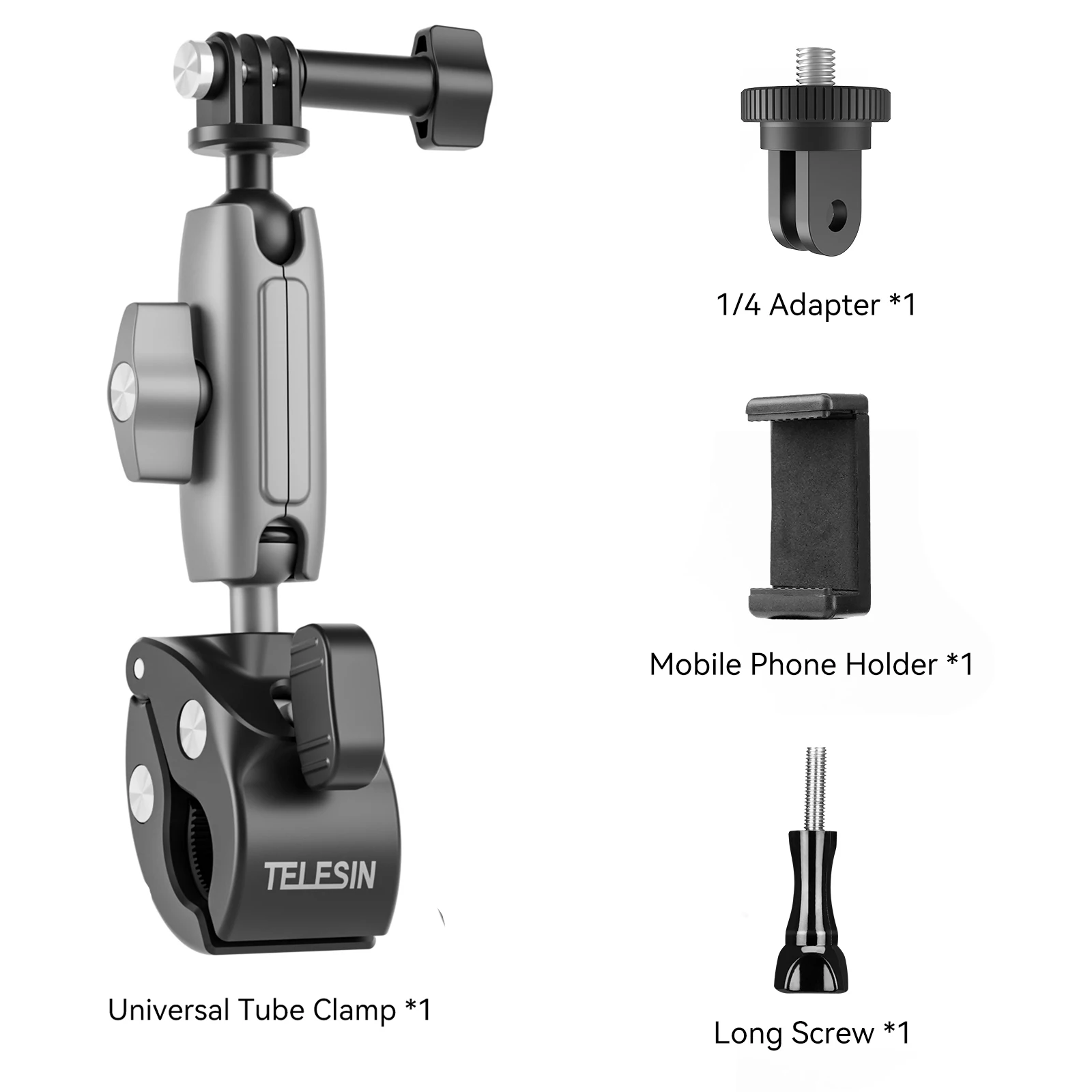 TELESIN Motorfiets Fiets Rail Mount Klem met 360 graden Ball Mount Clip Voor Gopro Hero DJI OSMO Action Insta 360 voor Telefoon