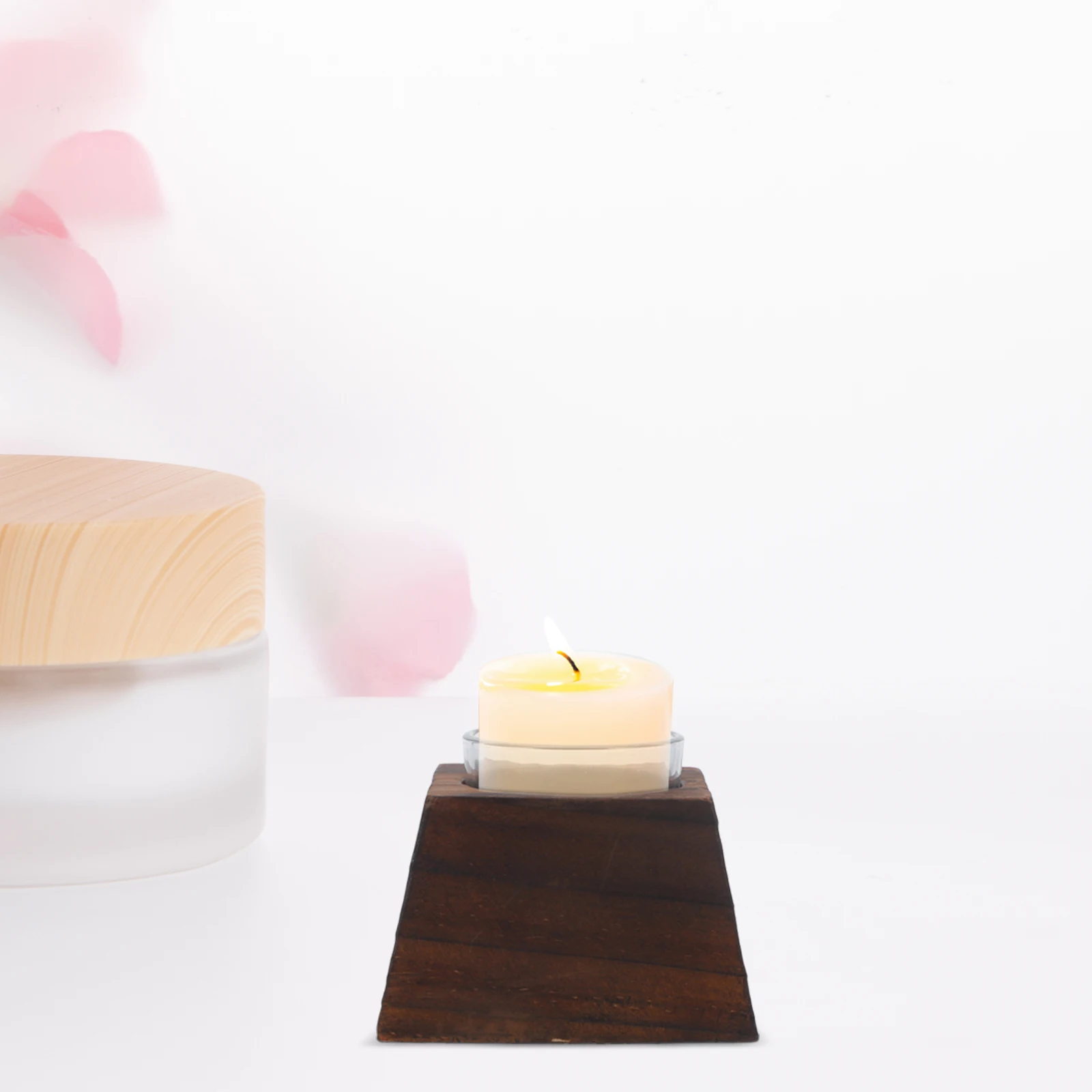 

1pc Wooden Holder Small Tealight Stand Natural Wood Glass For Table Decor Home Gift Decoration Ornament