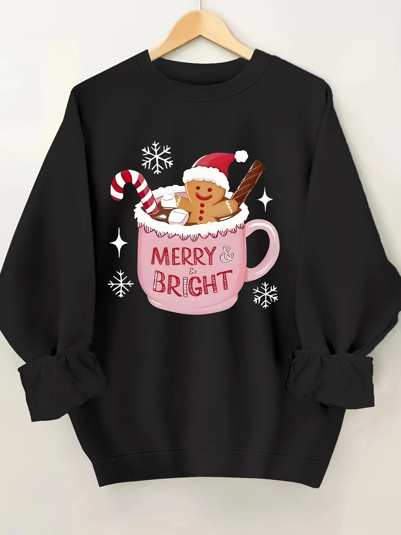 

Женский рождественский пряничный человечек и толстовка с круглым вырезом с принтом «Joyful and Bright»