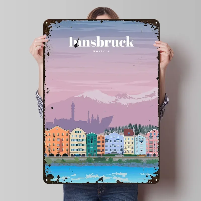 

Travel to Innsbruck Metal Sign Landscape Poster Vintage Interior Decoration Custom Tinplate Plaques for Wall Art Decoration Room