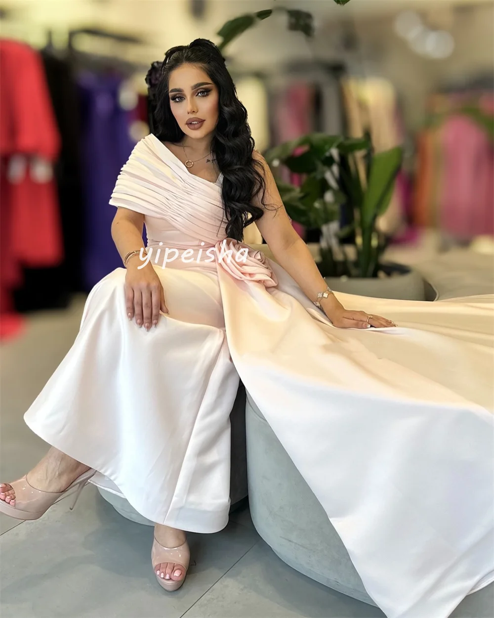 Customized Intricate Flower Trumpet One-shoulder Long Dresses Homecoming Dresses Classic Exquisite Modern Style Pastrol  Chinese