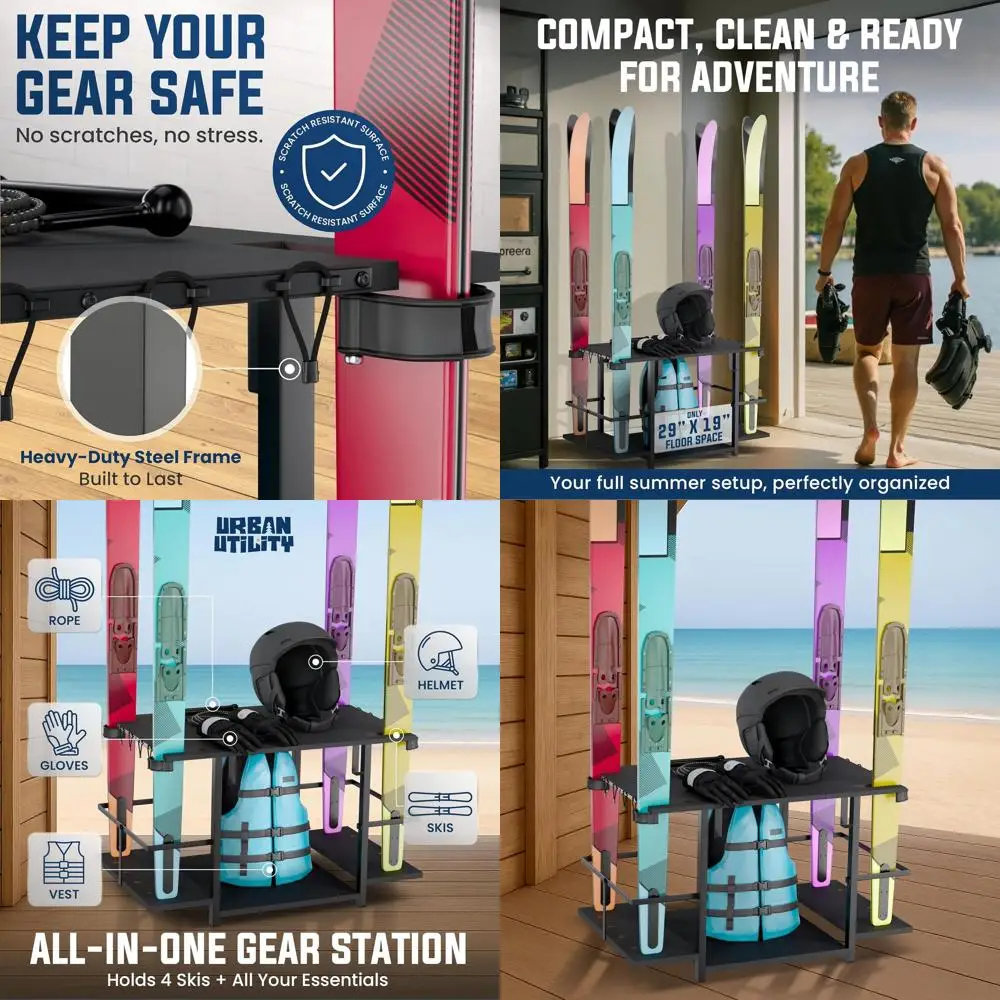 Estante independiente para esquí acuático para interior/exterior - Contiene esquís, wakeboards, paddle y tablas de surf - Organizador 29x19x6