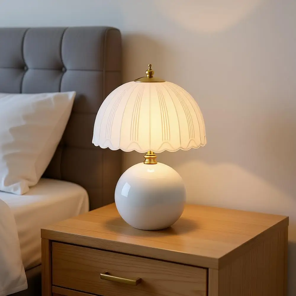 

Настольная лампа-гриб со стеклянным плафоном, 3 режима освещения (2700K-5000K), переключатель-качалка, маленькая прикроватная лампа для спальни, гостиной