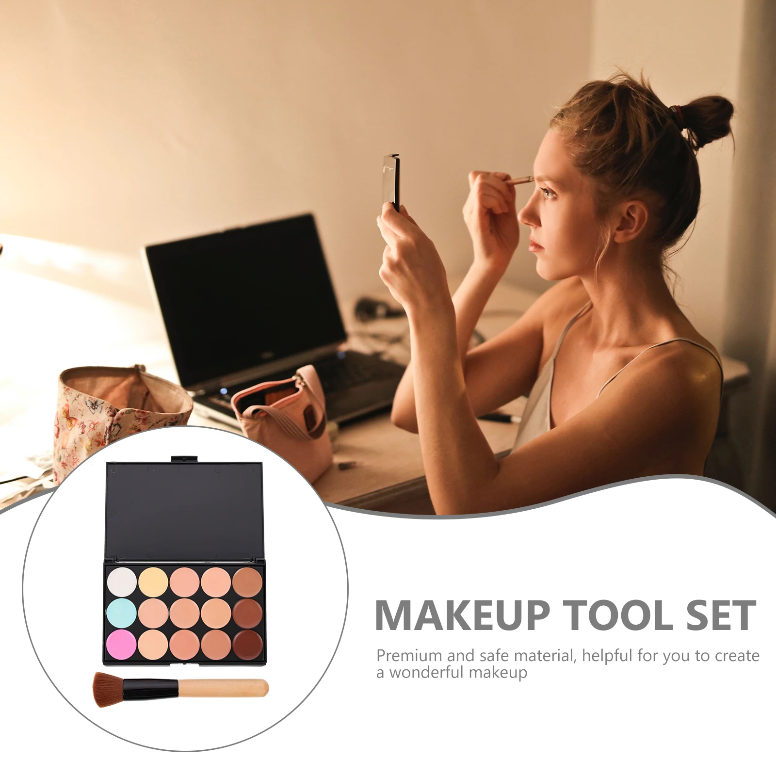 

2pcs Concealer Pallet Multi-Function Facial Makeup Brush For Women Waterproof Concealer Kit Dark Circles Covering