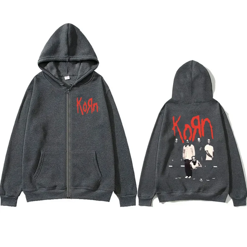 Awesome Retro Rock Band Korn Print Zipper Hoodie Men Women Casual Cotton Oversized Jacket Unisex Fashion Vintage Zip Up Hoodies