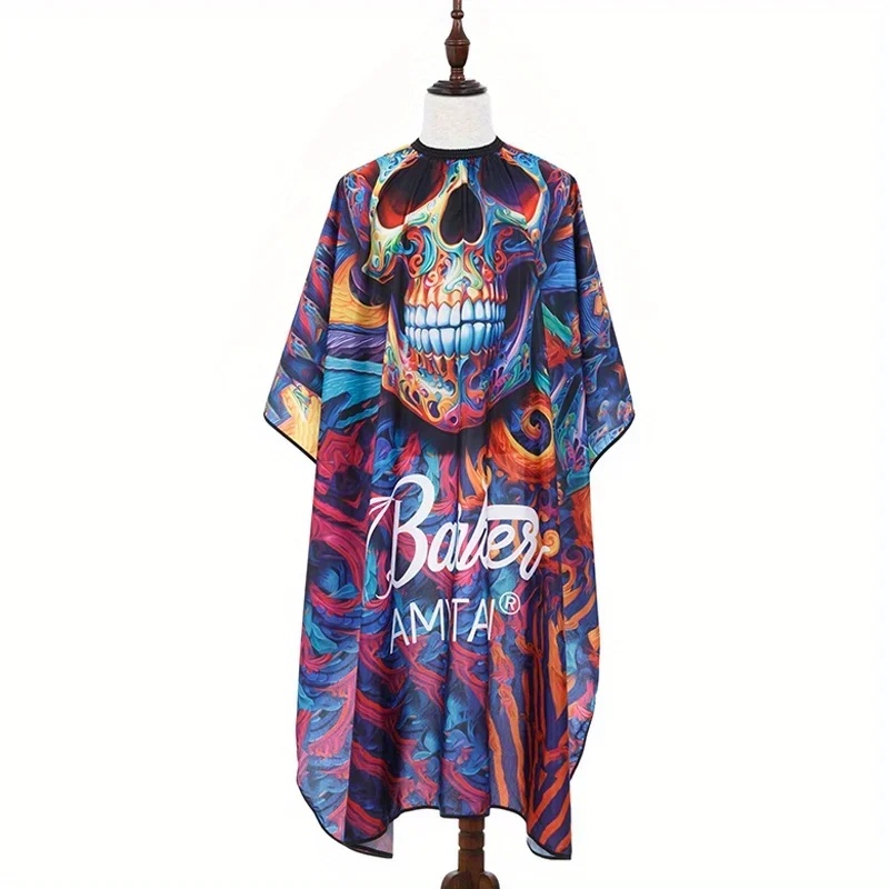 Professional Barbershop Coat Mexican Skull Print Salon Barber Cloth Adjustable Snap Closure Haircut Apron for Hair Styling