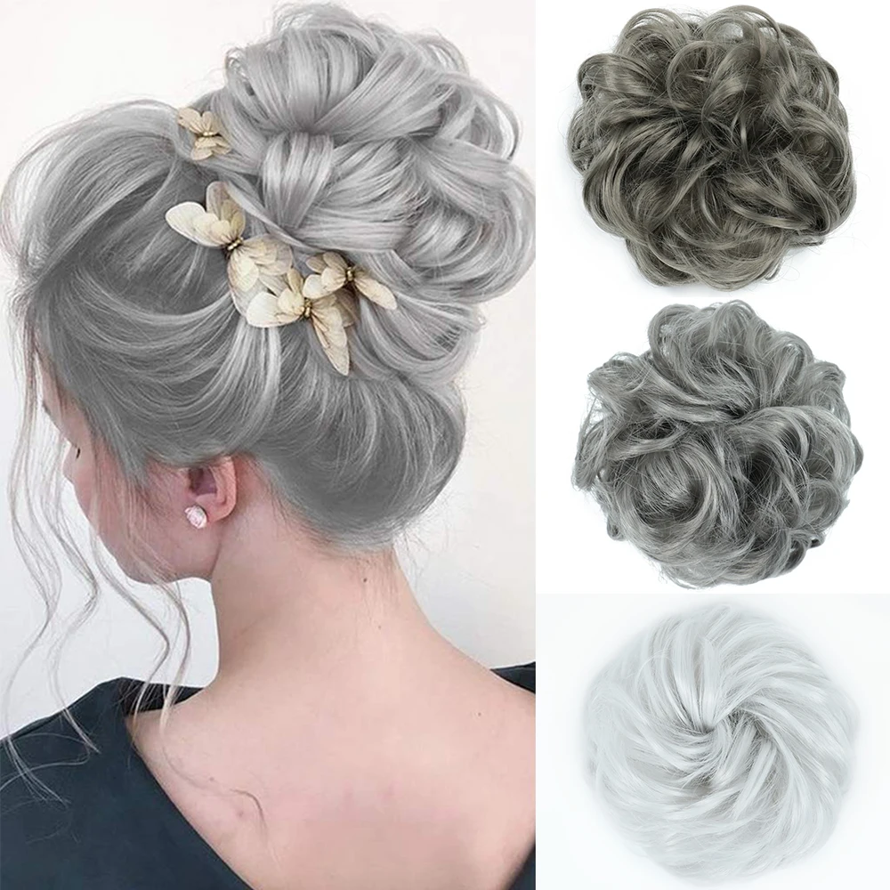 Extensión de Cabello Sintético para Moño Despeinado, con Banda Elástica, Ondulado Rizado, Estilo Chignon, Donut, para Mujer