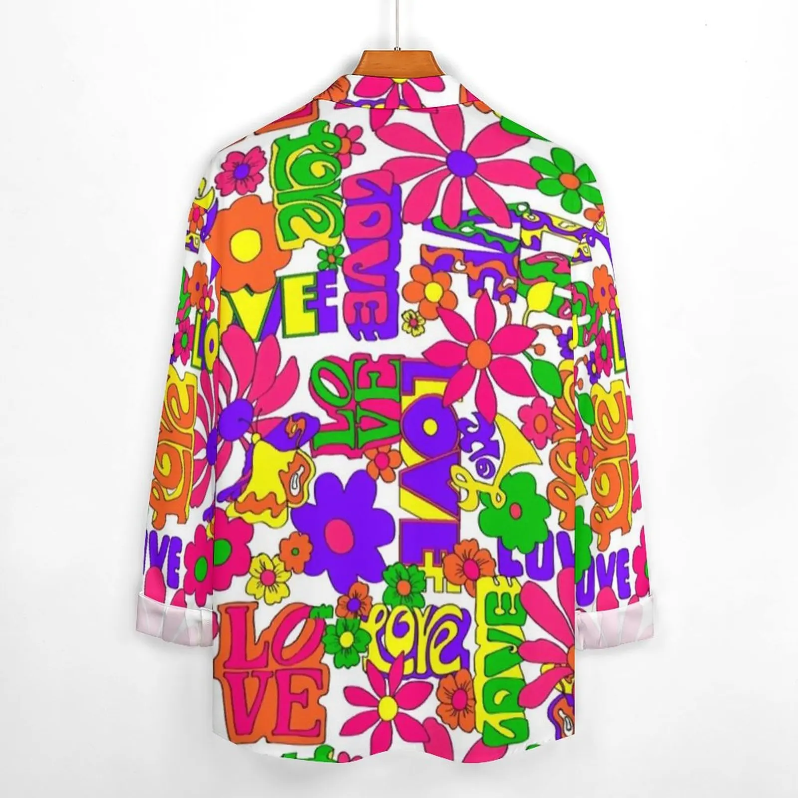 Vintage Peace 60S Shirt Met Bloemenprint Casual Shirts Straatblouses Met Lange Mouwen Lente Vintage Oversized Kleding