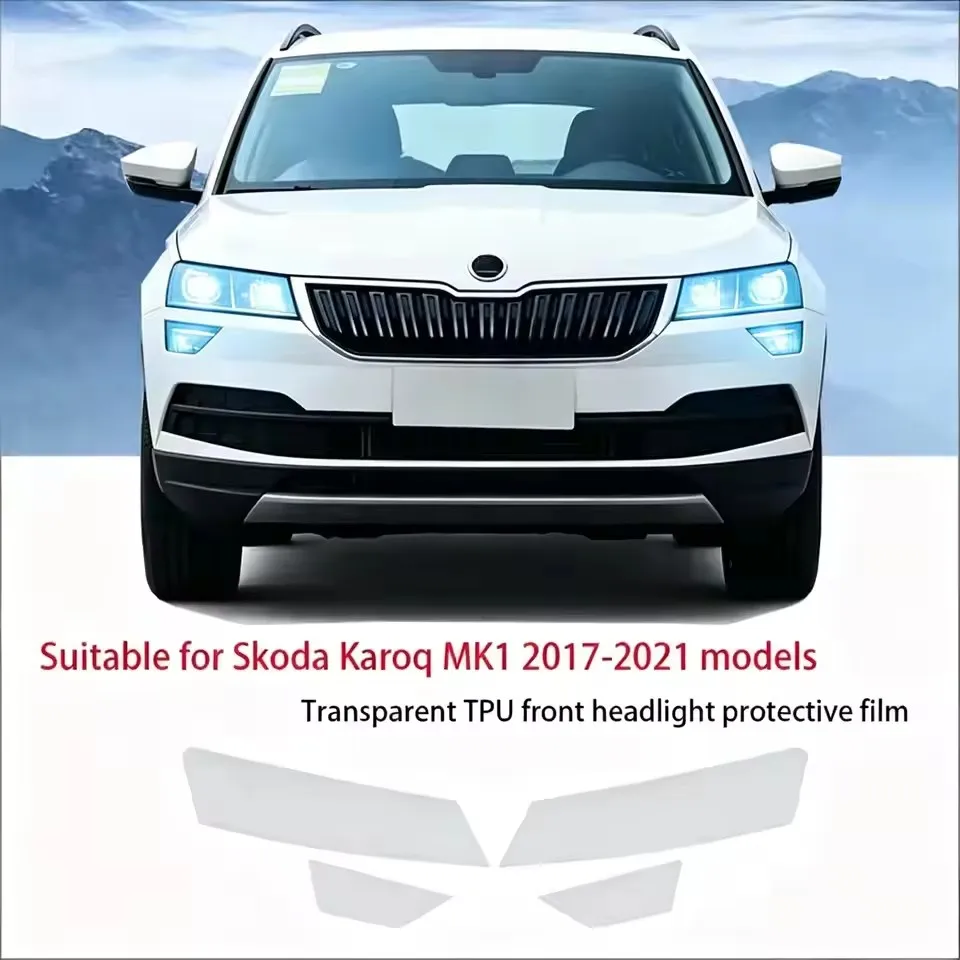 Fit for Skoda Karoq MK1 2017-2021 Transparent Smoked Black TPU Front Headlight Protective Film Anti-Scratch Pre Cut Vinyl Wrap D