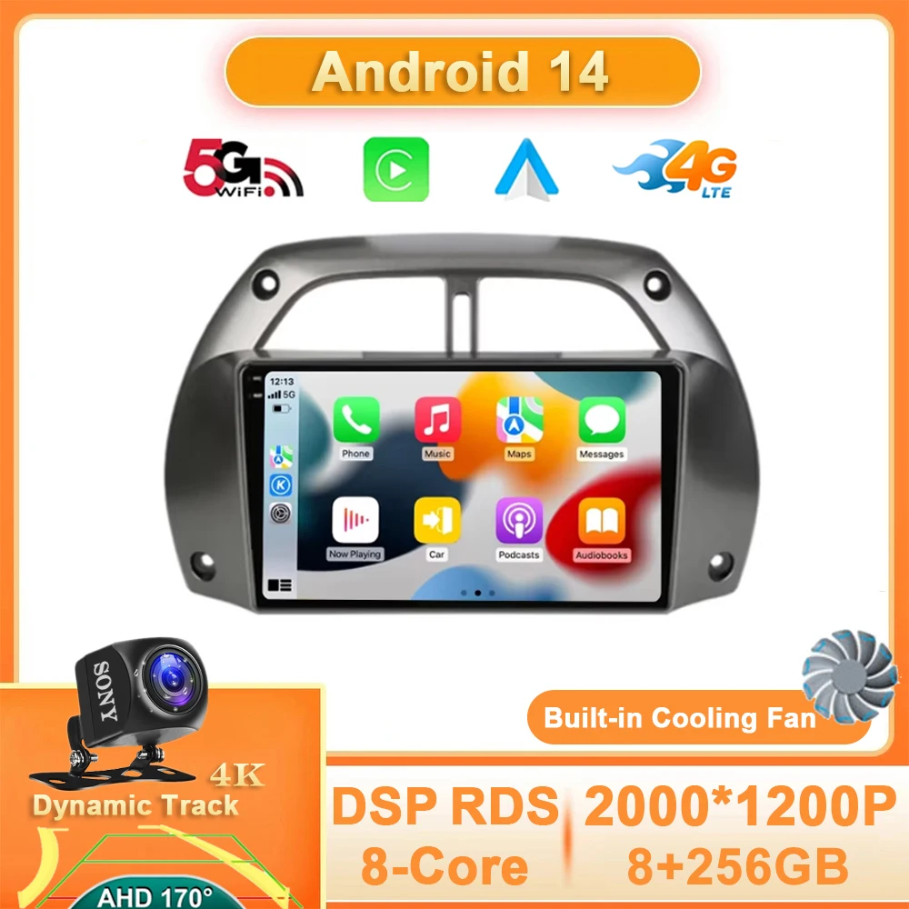 

Android 14 For Toyota RAV4 2001 2002 2003 2004 2005 2006 Car Radio Multimedia Video Player Navigation 4G WIFI GPS 360 Camera DSP