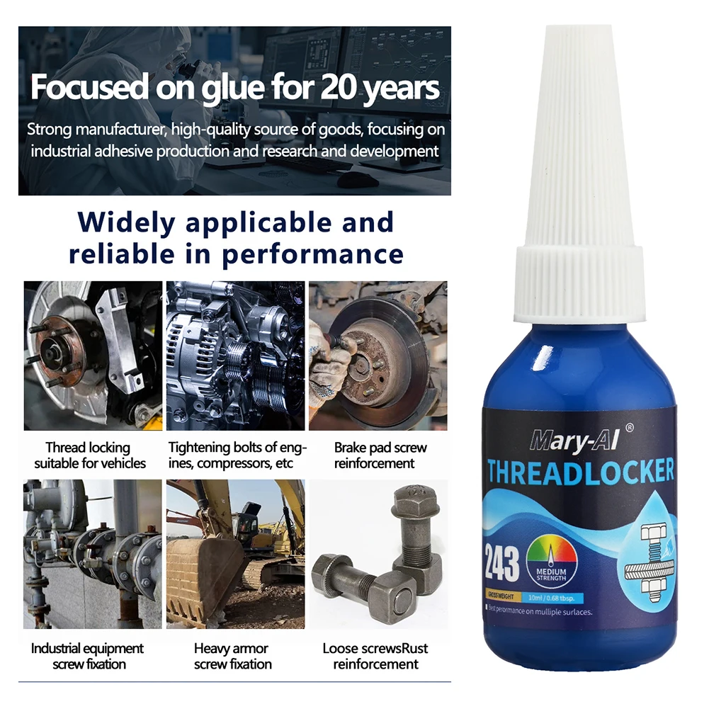 243 Blue Nut Locking Glue Removable Screw Adhesive Anti-Vibration Threadlocker Fast Curing Machinery Assembly Diy Hardware Tool
