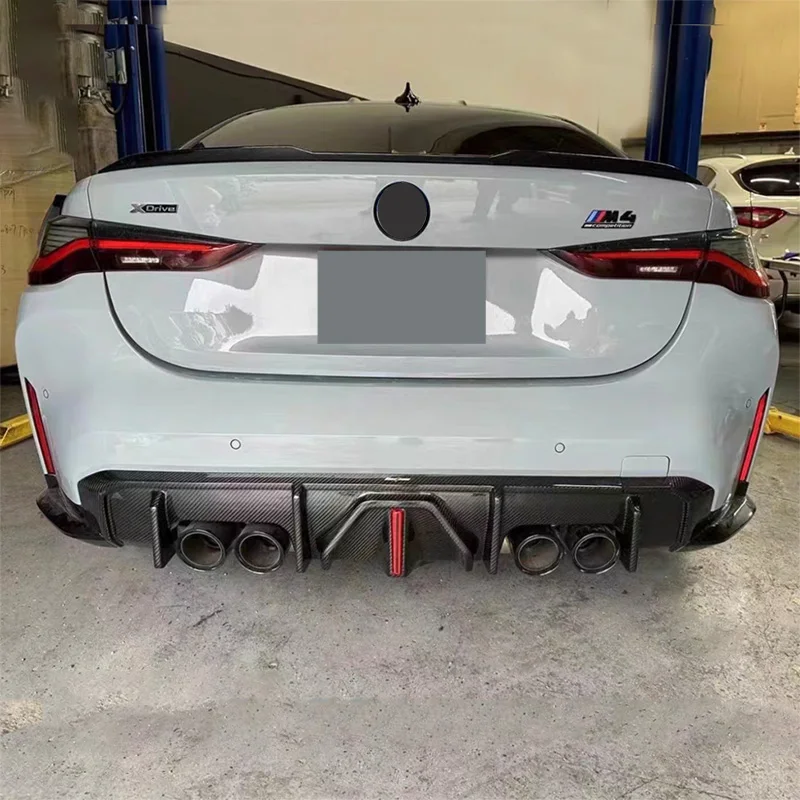 Dry Carbon Fiber Rear Bumper Diffuser Lip Spoiler with LED Lights Body Kit Accessories for BMW G80 G82 G83 M3 M4 2021+