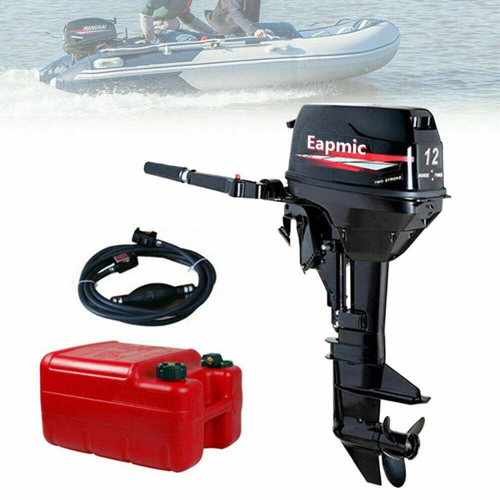 Bymaocar 2-Stroke 12HP محرك خارجي بعمود قصير مزدوج الأسطوانة، محرك بنزين مبرد بالماء 4500-5500r/min لقوارب الصيد
