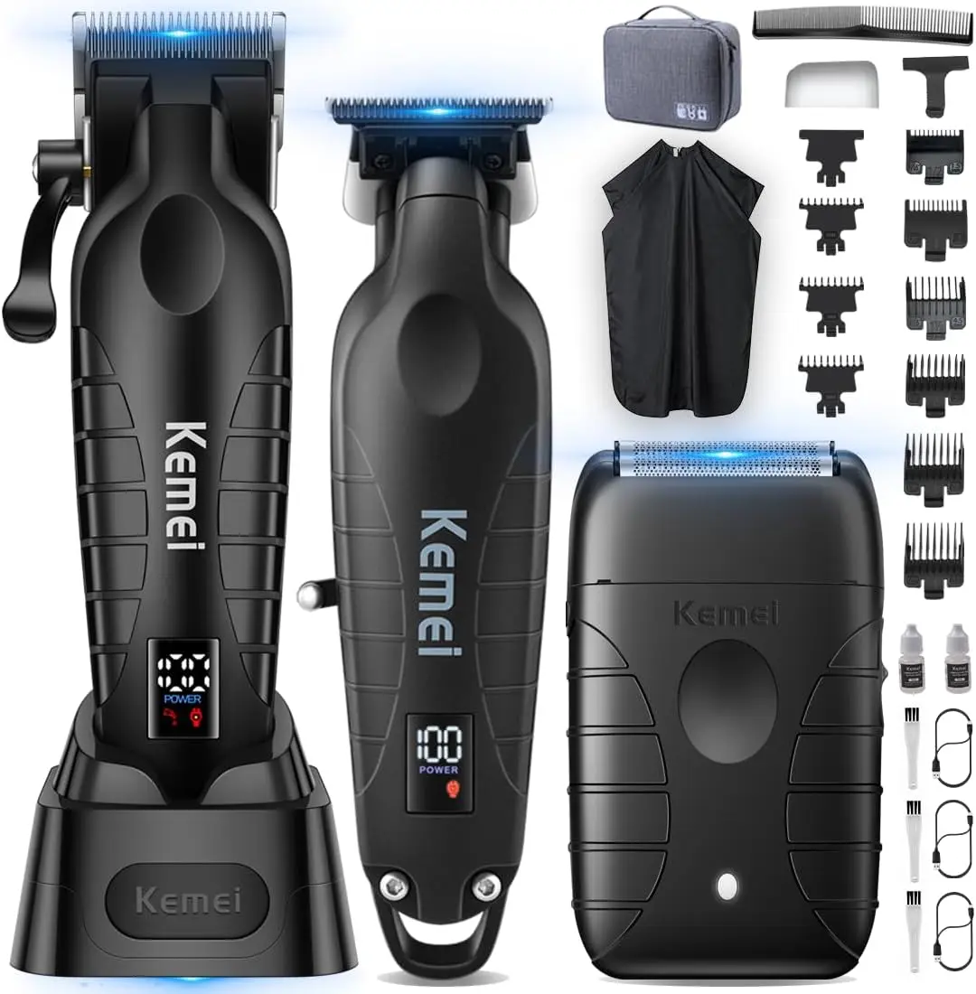 Professional Cordless Hair Clippers and Trimmer Set for Men, Barber Kit with Foil Shaver, Cutting Tools