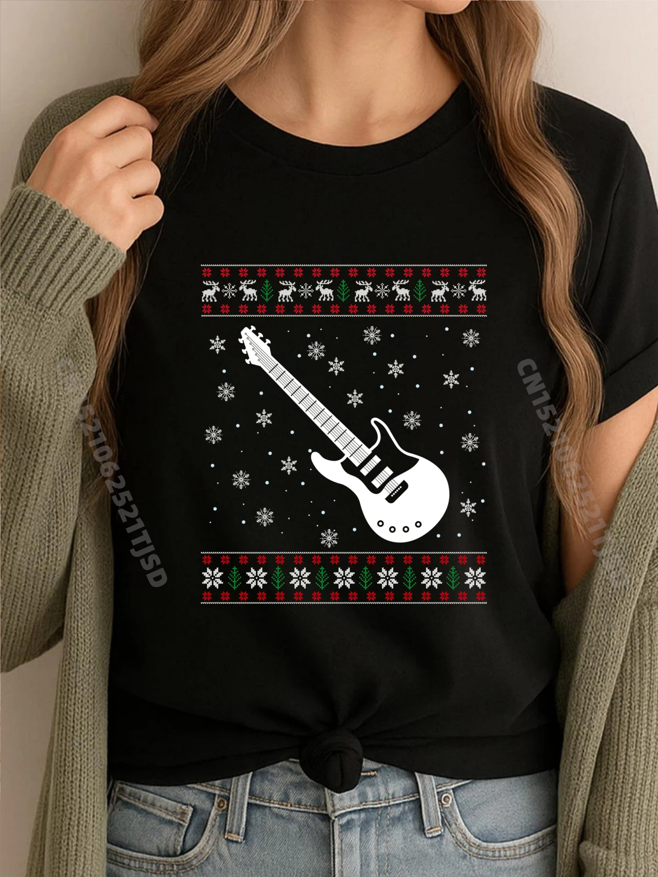 

Гитара Музыка Любитель Рождества Уродливая Гитара Рождественская Черная Футболка Дешевые