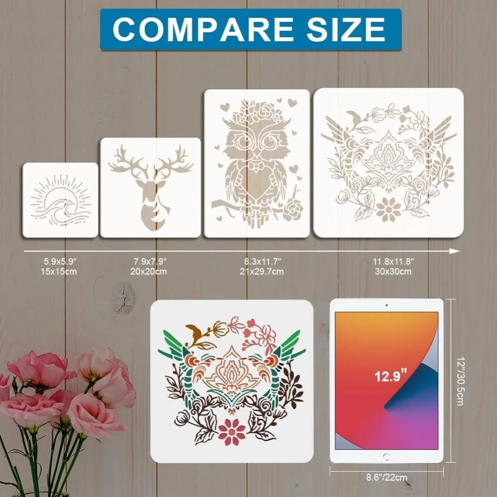 Sea Wave Stencil 11.8×11.8inch Large Summer Ocean Wave Stencils with Paint Brush Sea Surface Drawing Template Furniture Crafts - view 4