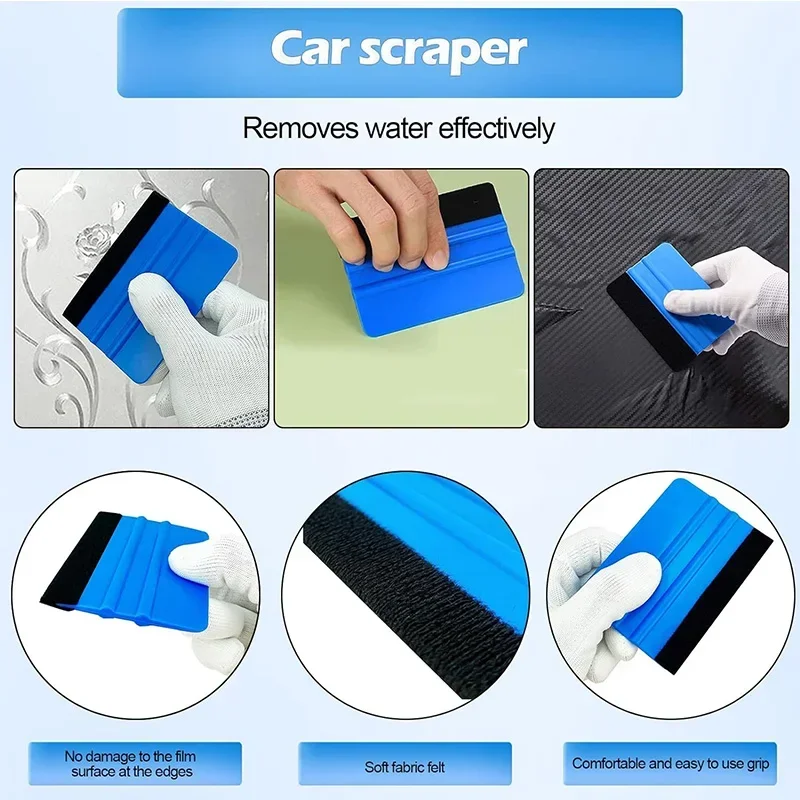 3Pcs KUNAISI Car Vinyl Wrapping Tool Kit Felt Edge Squeegee Plastic Scraper Wallpaper Film Sticker Install Window Tint Tools