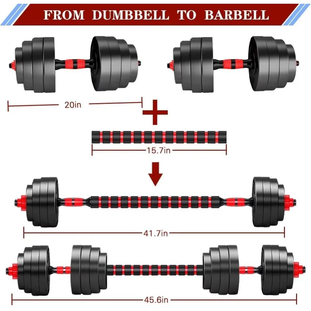 Adjustable Dumbbell Set, 2 Convertible Barbells for A Lightweight Home Gym, 20/30/40/60/80 Pound Free Weight Dumbbell Set