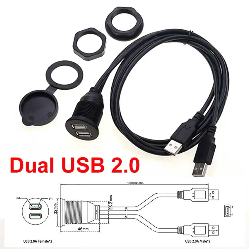 USB 2.0 3.0 Male to Female Port Connector Extension Cable For Car Dashboard Audio Panel Motorcycle Fast Charging Data Cord