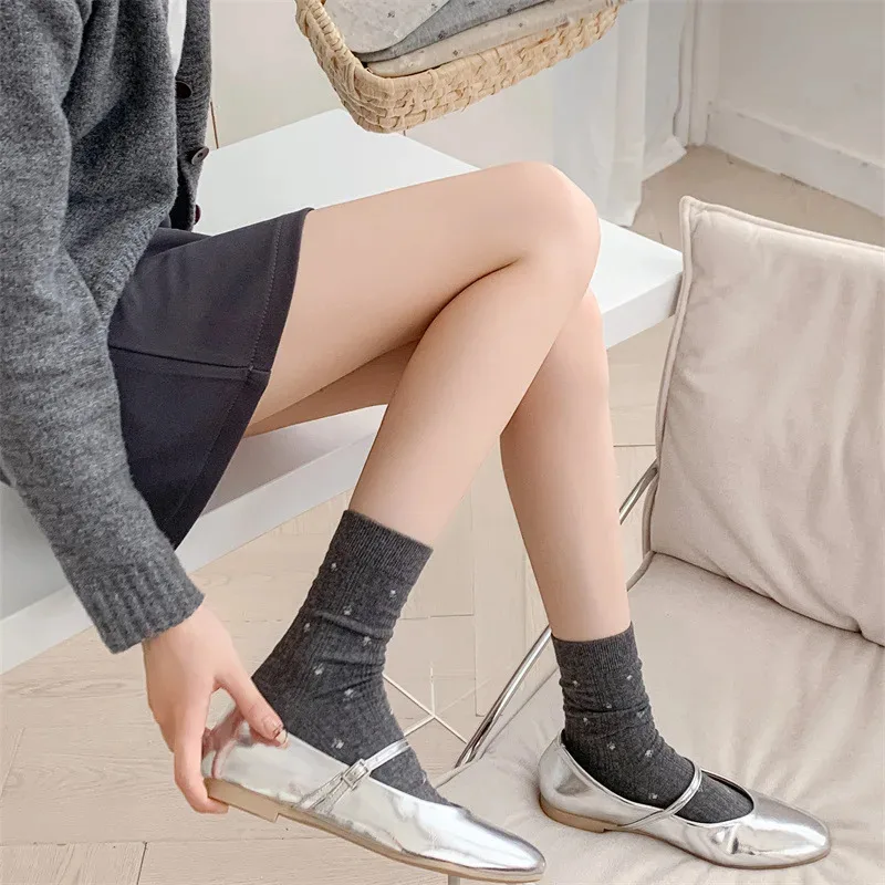 5 Pairs Women's Autumn Winter Cotton Mid-Calf Socks for Girls Japanese Floral Pattern Korean-Style Knee-High Socks High Quality