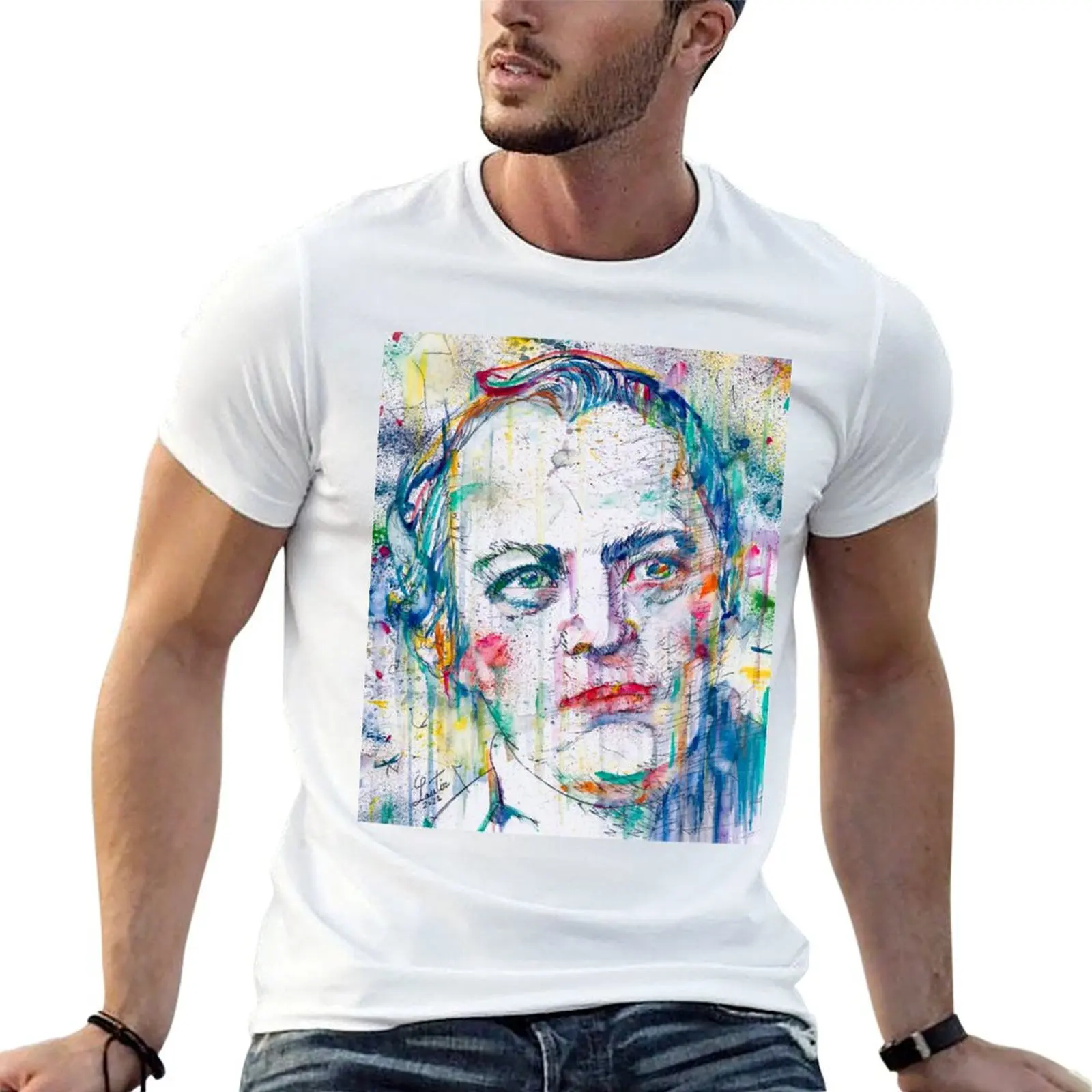 WILLIAM BLAKE watercolor portrait T-Shirt Fashion Pattern Printed Tee Shirt