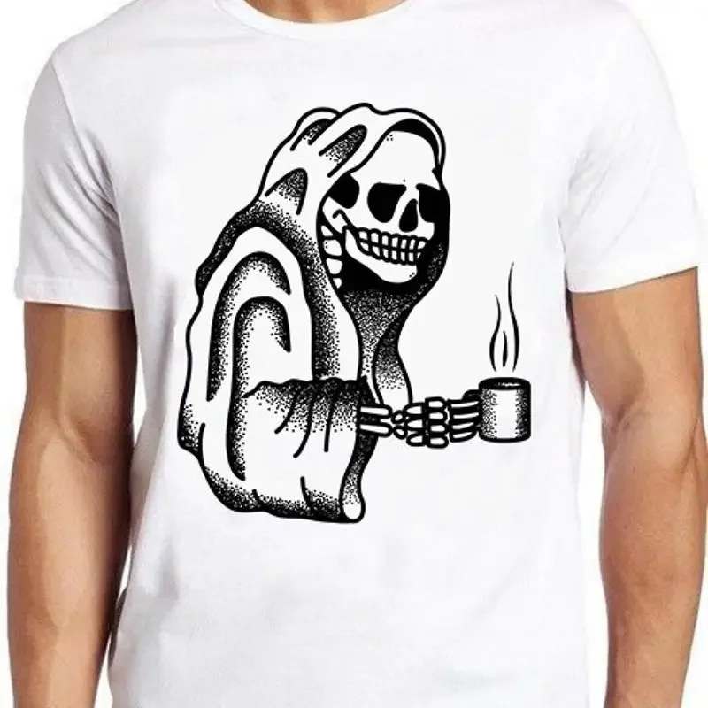 Death Before Decaf Skeleton Funny Meme Gift Tee Gamer Cult Movie T Shirt M743