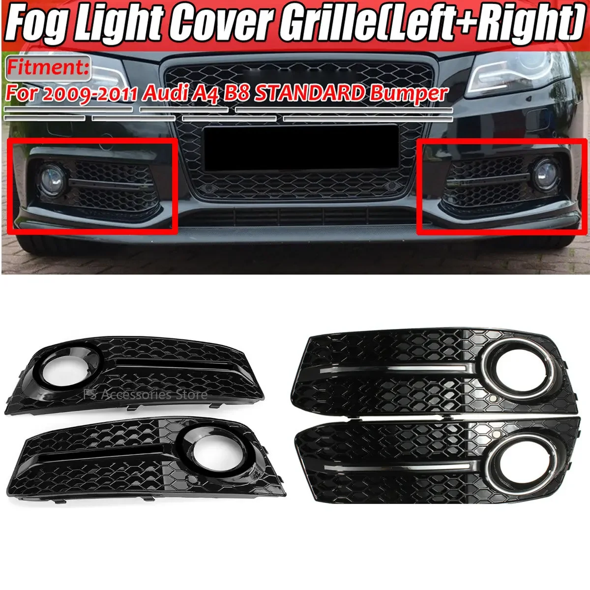 Chrome/Black Car Front Fog Light Mesh Grille Grill Cover For Audi A4 B8 2009-2011 Standard Bumper Fog Light Cover Grille Grill