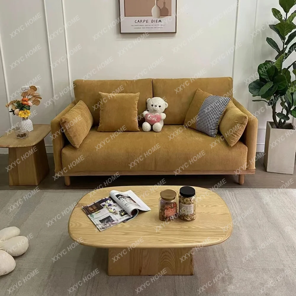 AA solid wood fabric small apartment living room removable and washable corduroy three-person straight sofa