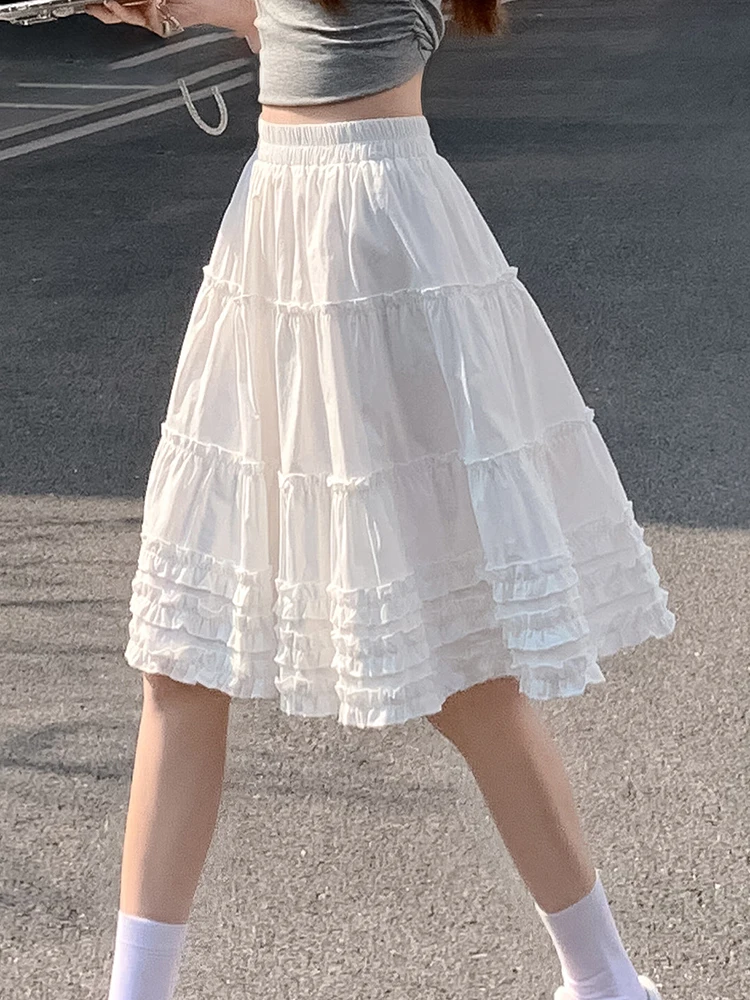 Damen Weißer Tüllrock Sommer Locker Sitzender Hochgeschnittener Modischer Süßer Minirock Lässiger Preppy-Stil Schicker Rüschenrock Niedlicher A-Linien-Rock