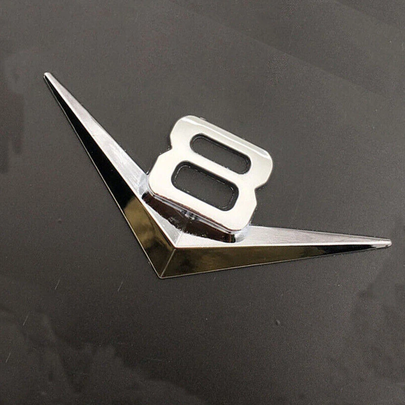 1 Pieces Car Trunk Fender Badge Sticker Exterior Decal Trim V8 Silver Metal Emblem