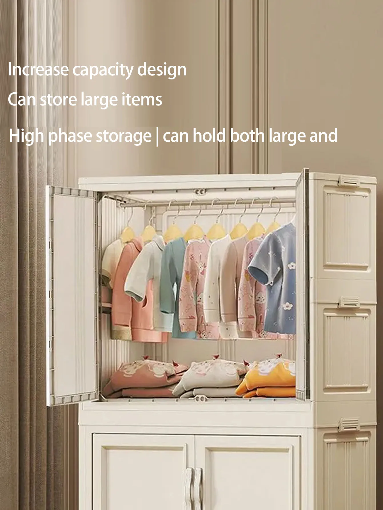 Foldable Children's Wardrobe Easy-to-Assemble Storage Cabinet for Home Living Room & Bedroom Simple Closet System No-Install image 3