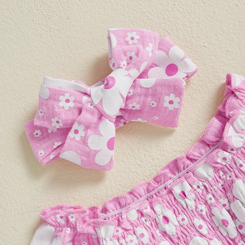 Wiosenne stroje dla małych dziewczynek Romper z długim rękawem i kwiatowym nadrukiem z kokardką