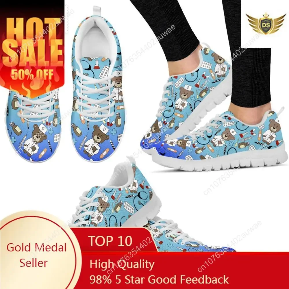 

Shoes Autumn Flats Shoes Woman Cute Cartoon Nurse Bear Print Female Lace Up Sneakers Gradient Nursing Lady Footwear