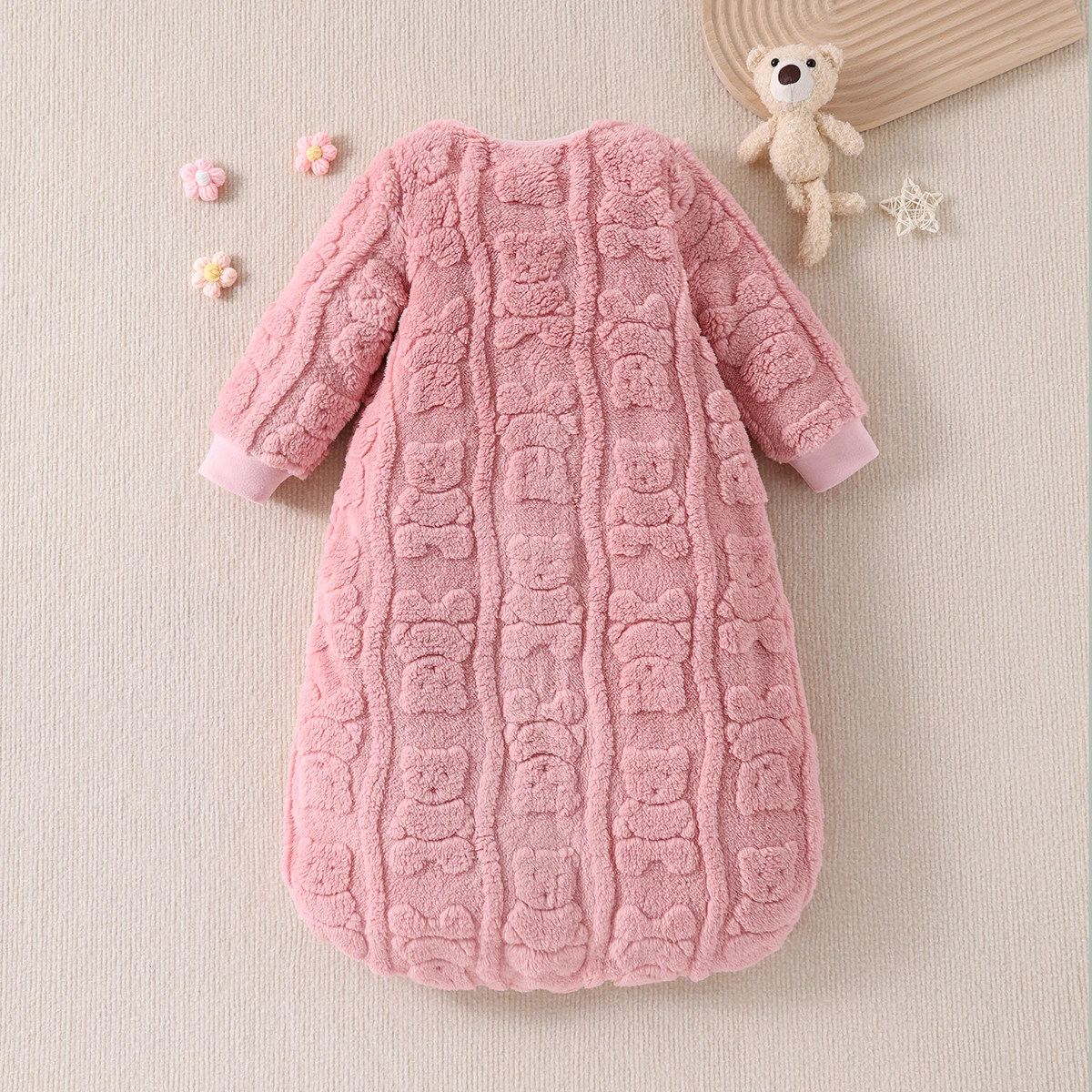 حقيبة نوم للأطفال من قماش الجاكار المخملي الرقيق بأكمام طويلة وسحاب لطيفة ومناسبة لحقائب الفتيات الصغيرات في الخريف والشتاء