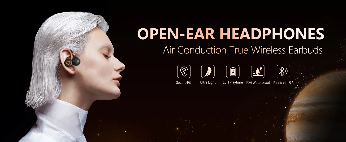 Ortizan I10 Wireless Bluetooth Earphones BT5.3 Open Ear Headphones Sport Waterproof IPX6 Wireless Earbuds with Mic 10H Playtime