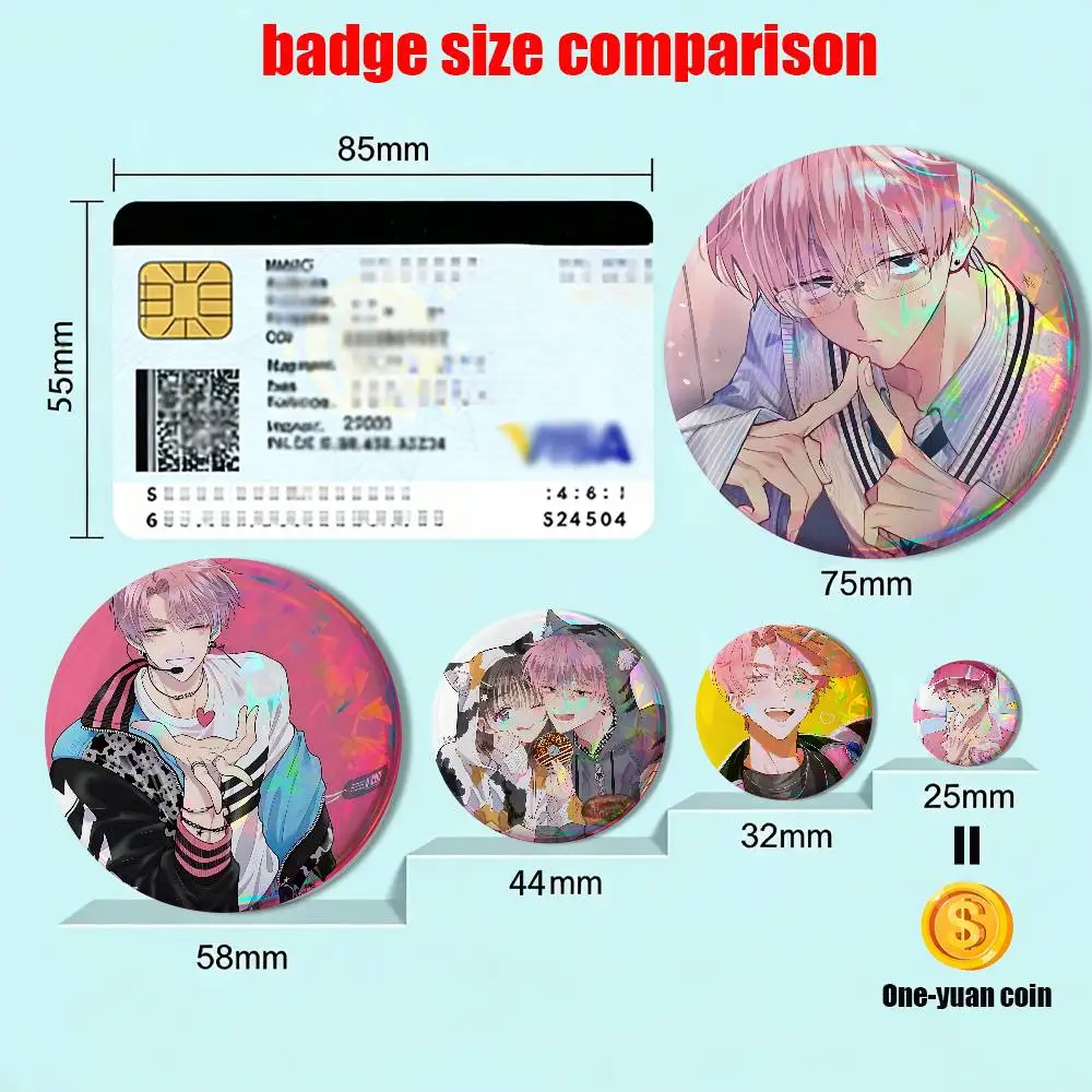 Utage Kinoshita Fukuhara Tamons B Side Laser reflective round badges pins bag clothing decorations collectibles gifts