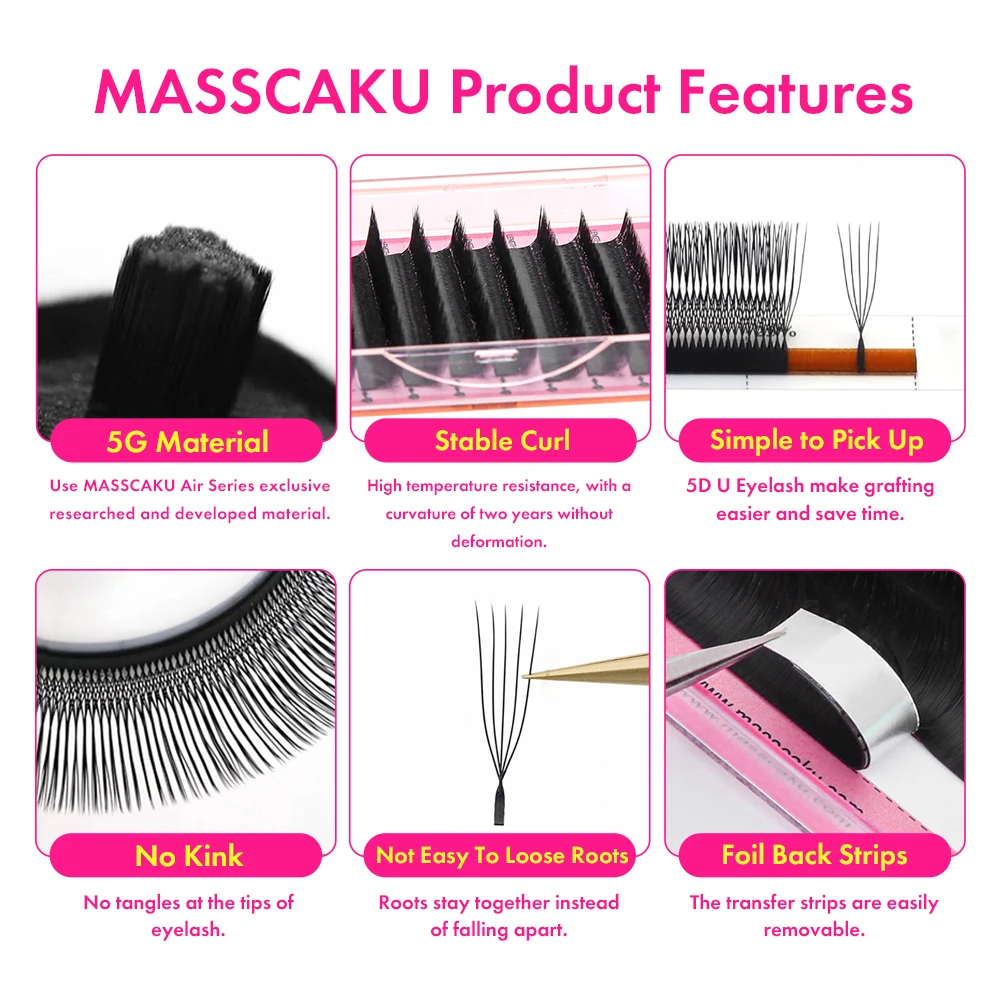 Factory Price U-shaped Eyelash Extensions Mix Length Thin Root Comfortable to Wear Premade Fans Individual Eyelashes by MASSCAKU - Image 4